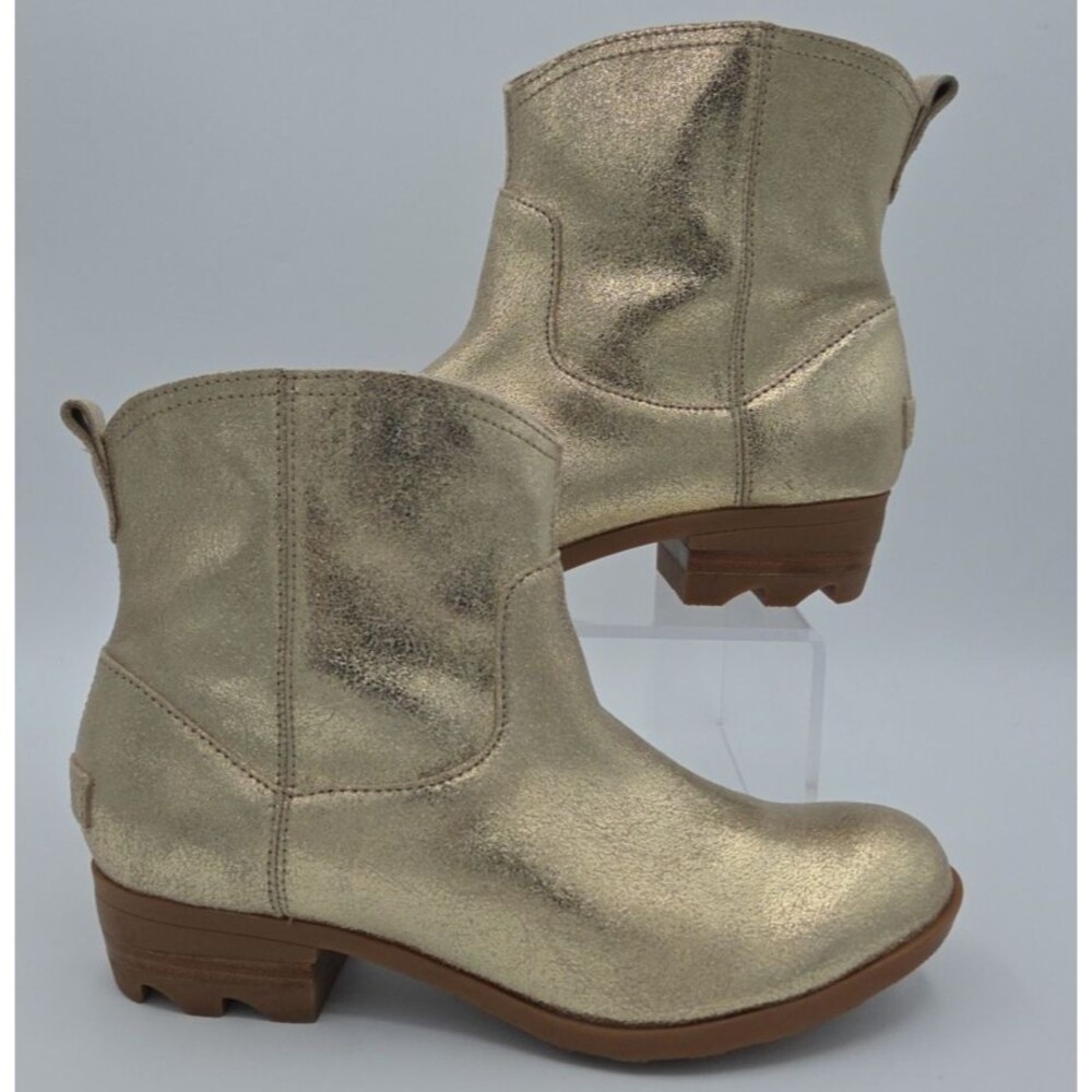 Sorel Women's Size 9 Lola II In "Sandy Tan" Gold Ankle Booties Boots Side Zip